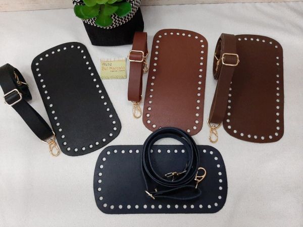 Kit para bolsa de croche couro legítimo 1 fundo+1 alça transversal mosquetão dourado